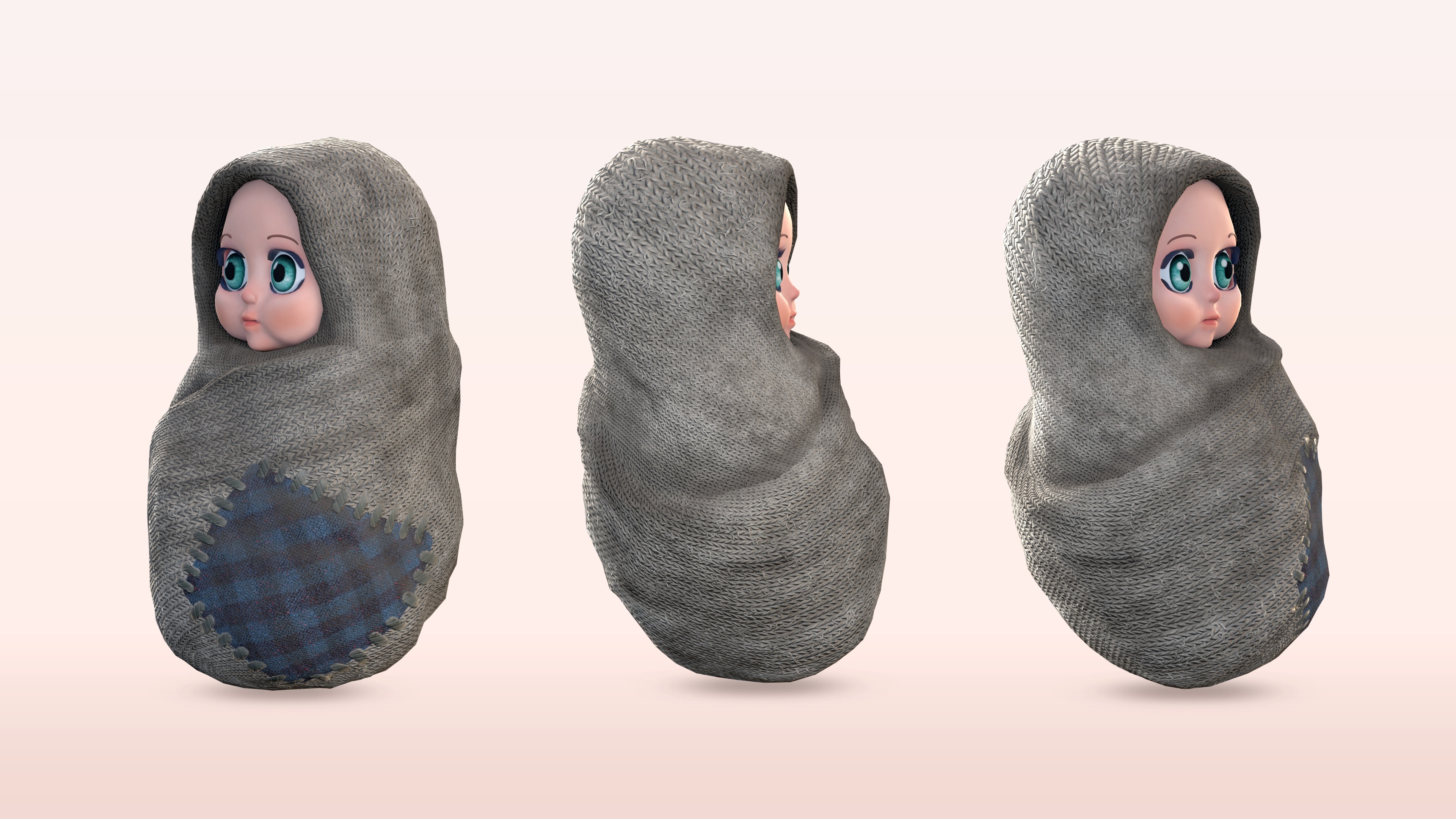 Cartoon Wrapped Baby - 3D Model Poor and Normal Skins Low-poly 3D model_11