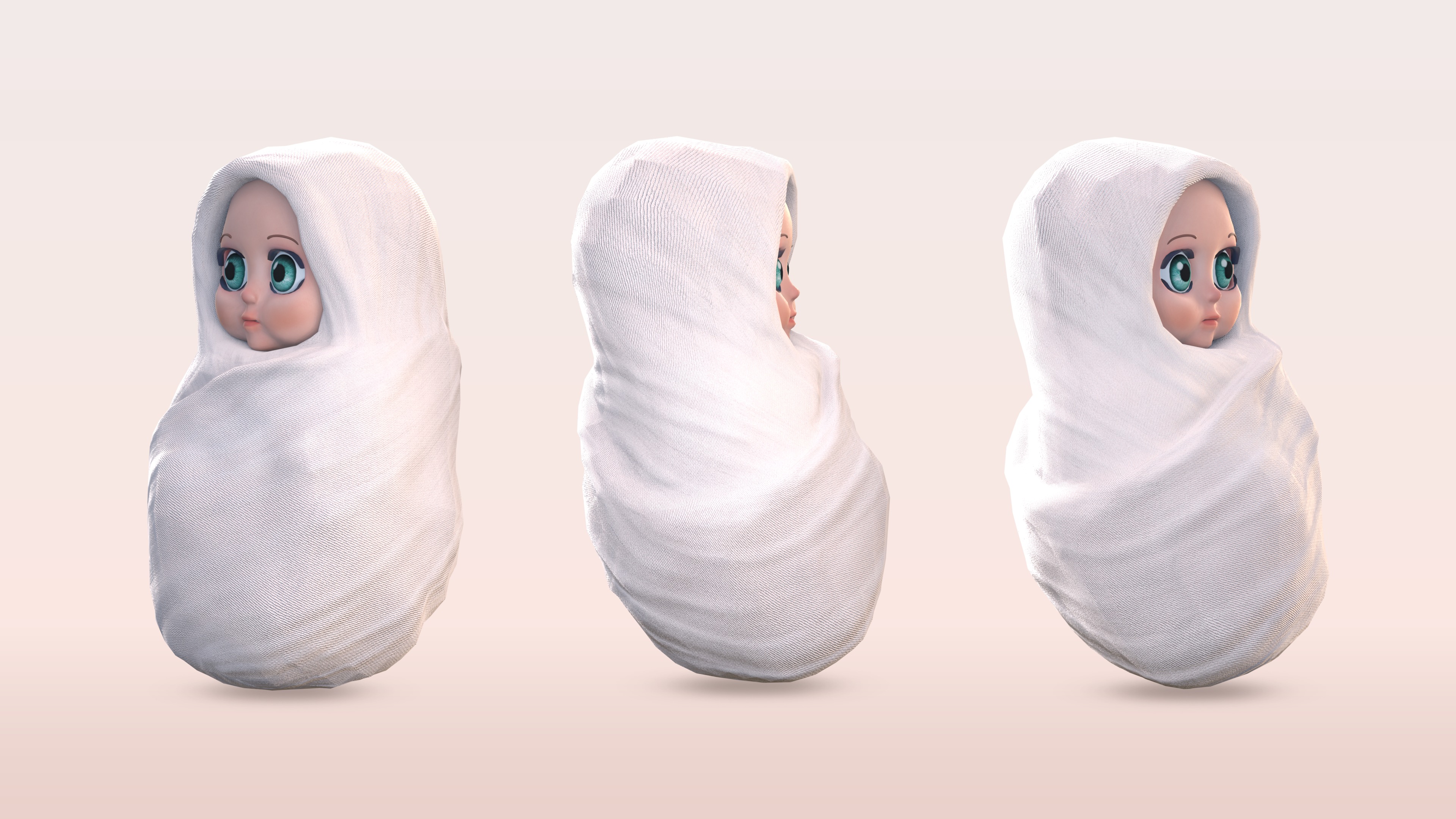 Cartoon Wrapped Baby - 3D Model Poor and Normal Skins Low-poly 3D model_13