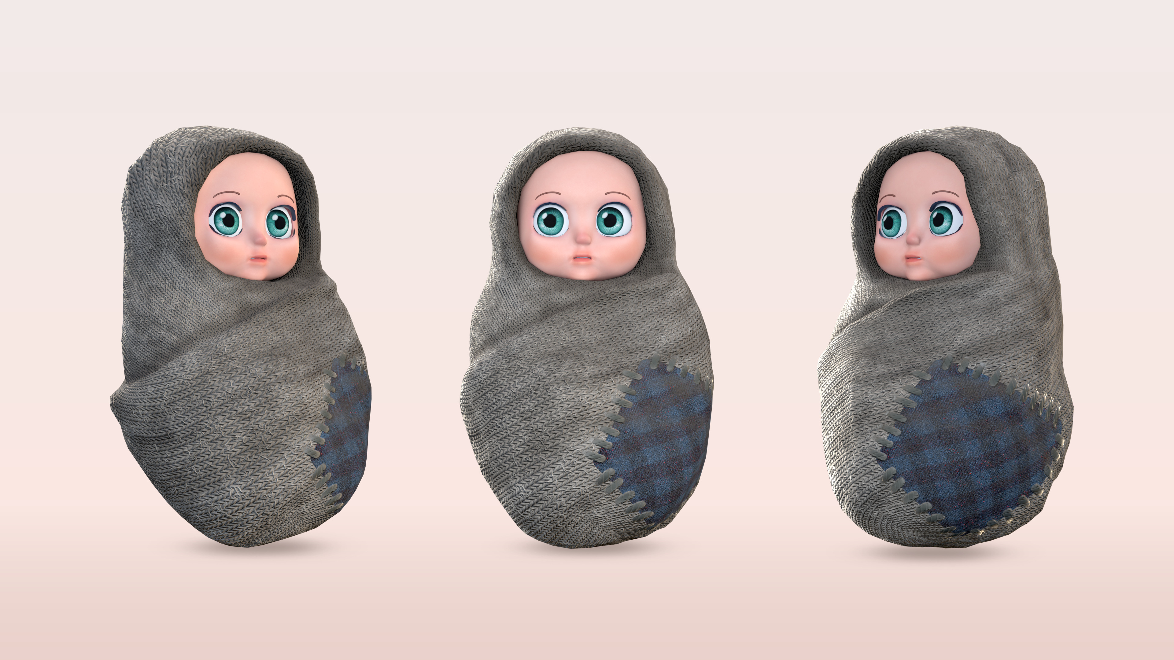 Cartoon Wrapped Baby - 3D Model Poor and Normal Skins Low-poly 3D model_3