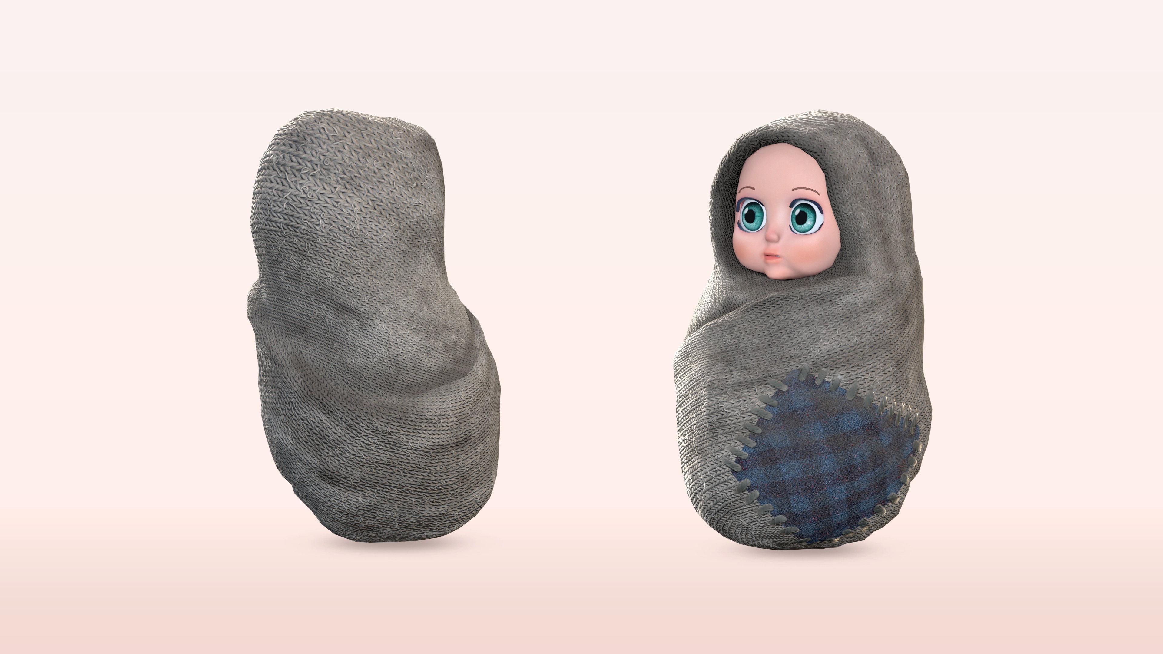 Cartoon Wrapped Baby - 3D Model Poor and Normal Skins Low-poly 3D model_15