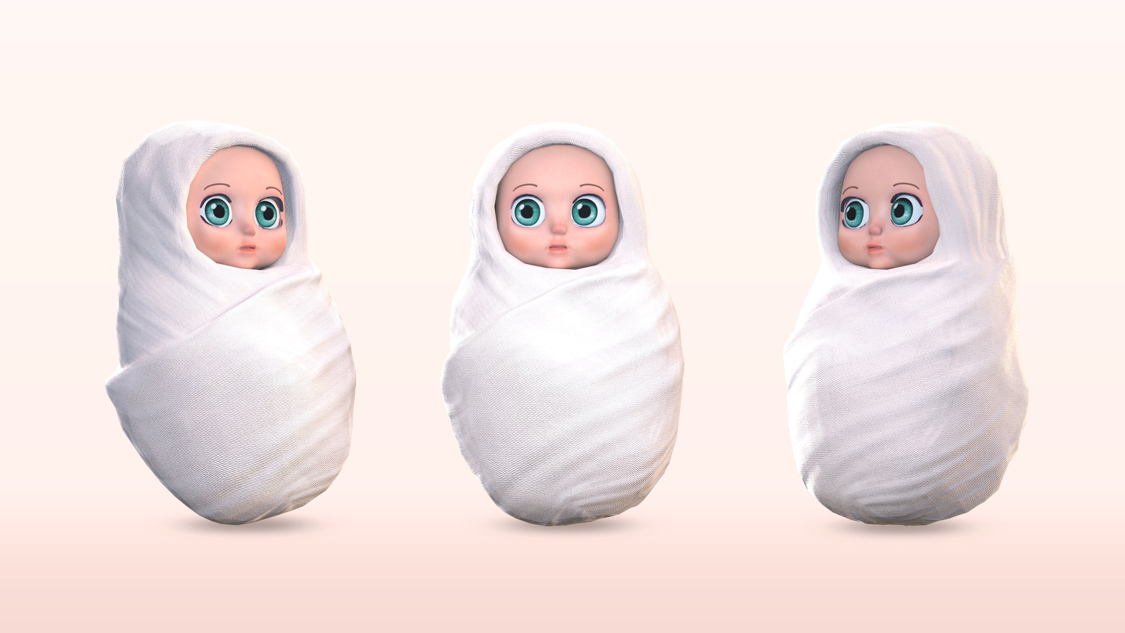 Cartoon Wrapped Baby - 3D Model Poor and Normal Skins Low-poly 3D model_2