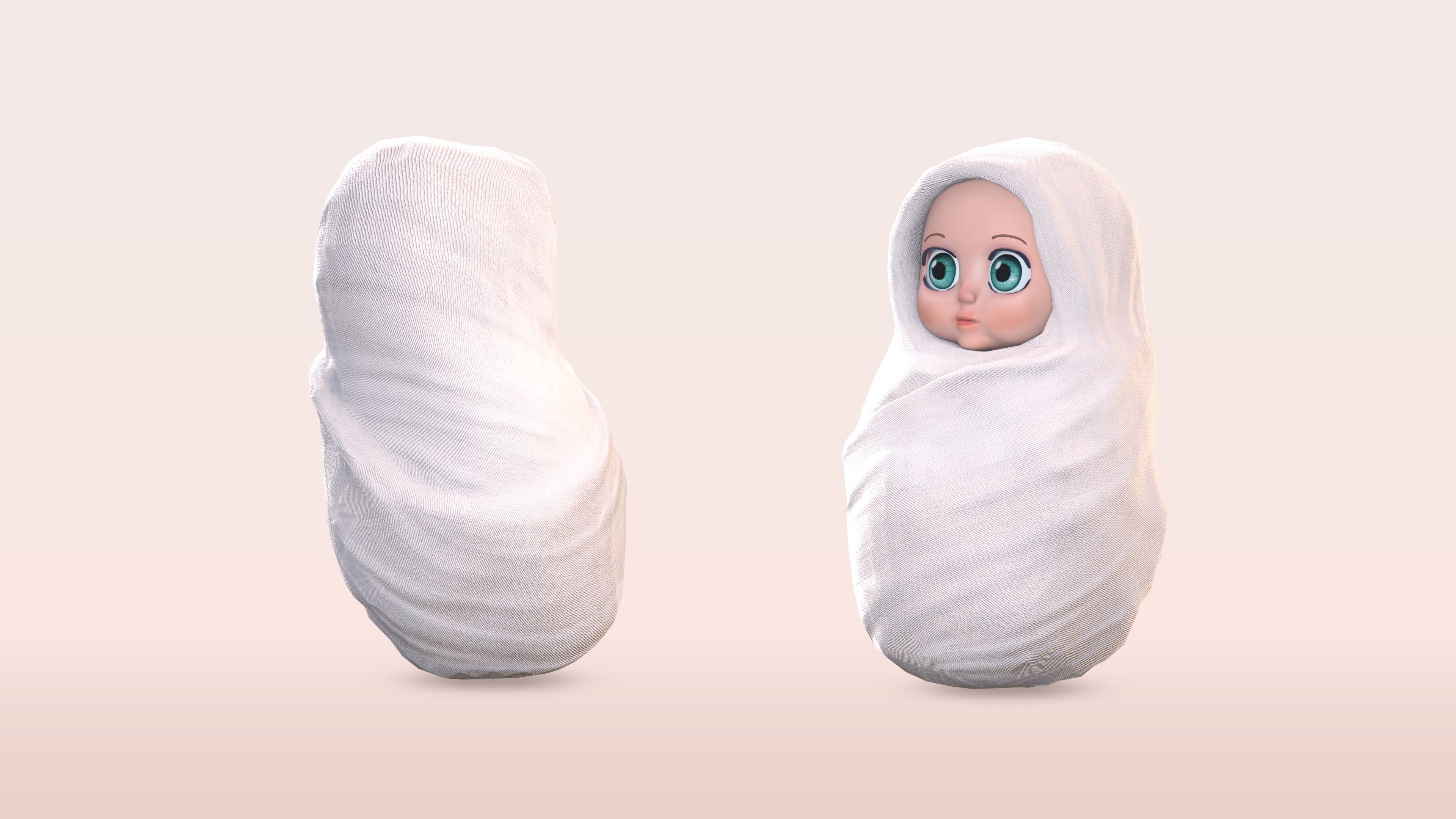 Cartoon Wrapped Baby - 3D Model Poor and Normal Skins Low-poly 3D model_16