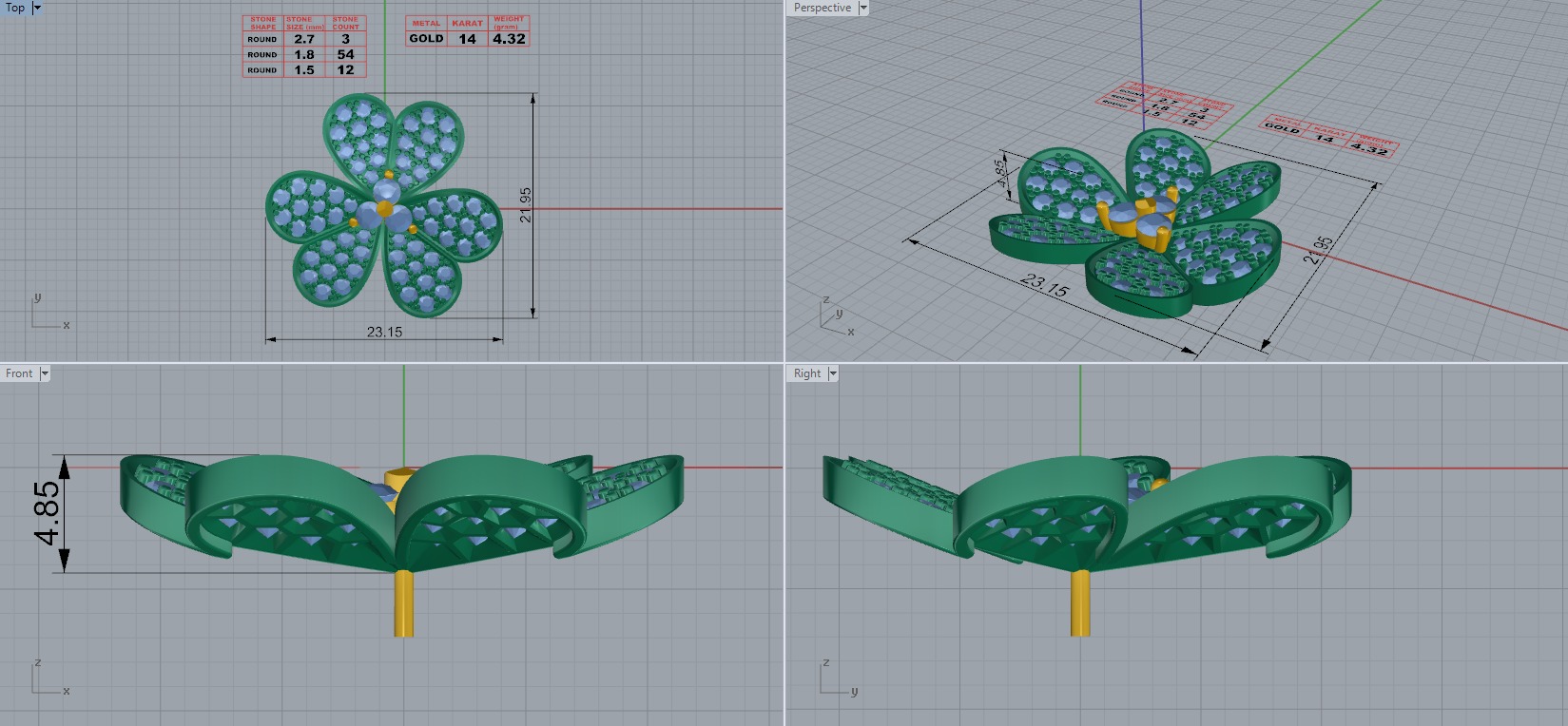 Frivole clip pendant very large model van cleef arpels 3D print model_7