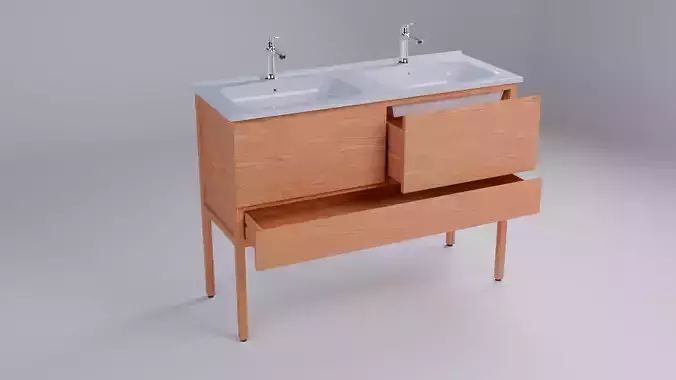 Wooden bathroom cabinet H90W121D46 3D model
