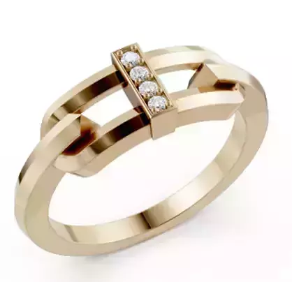 Modern Geometric Diamond Ring 3D Model-5