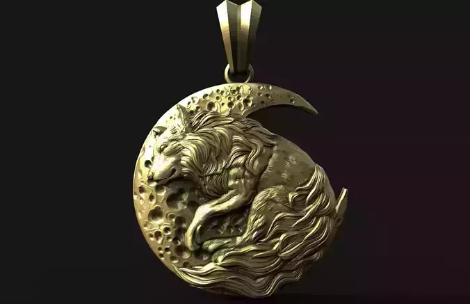 Wolf and moon pendant