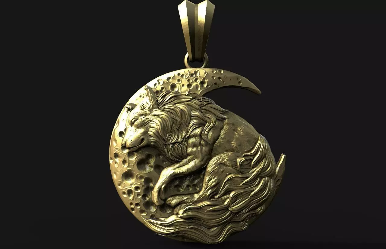 Wolf and moon pendant 3D print model