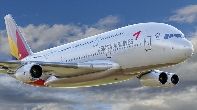 Animated Airbus A380 Airliner - Asiana Airlines Livery - 3D model