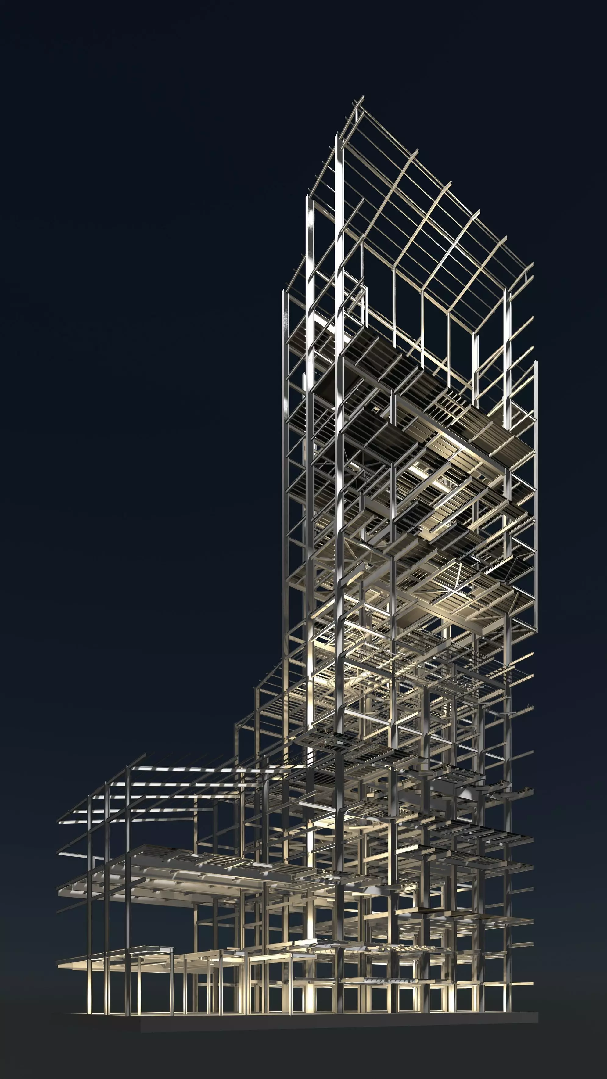 Factory tower structure in section cut 25i04 3D model_0