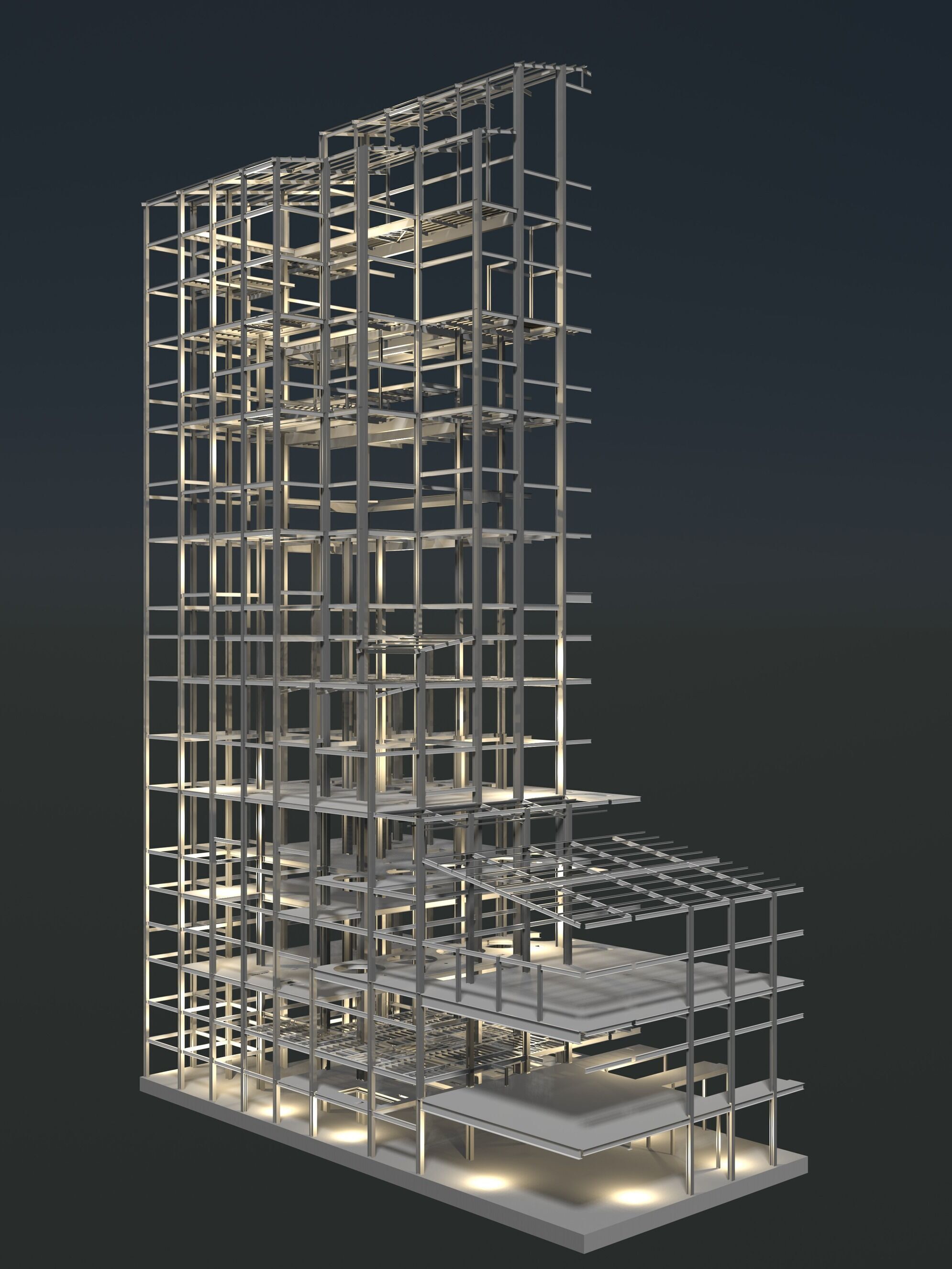 Factory tower structure in section cut 25i04 3D model_7