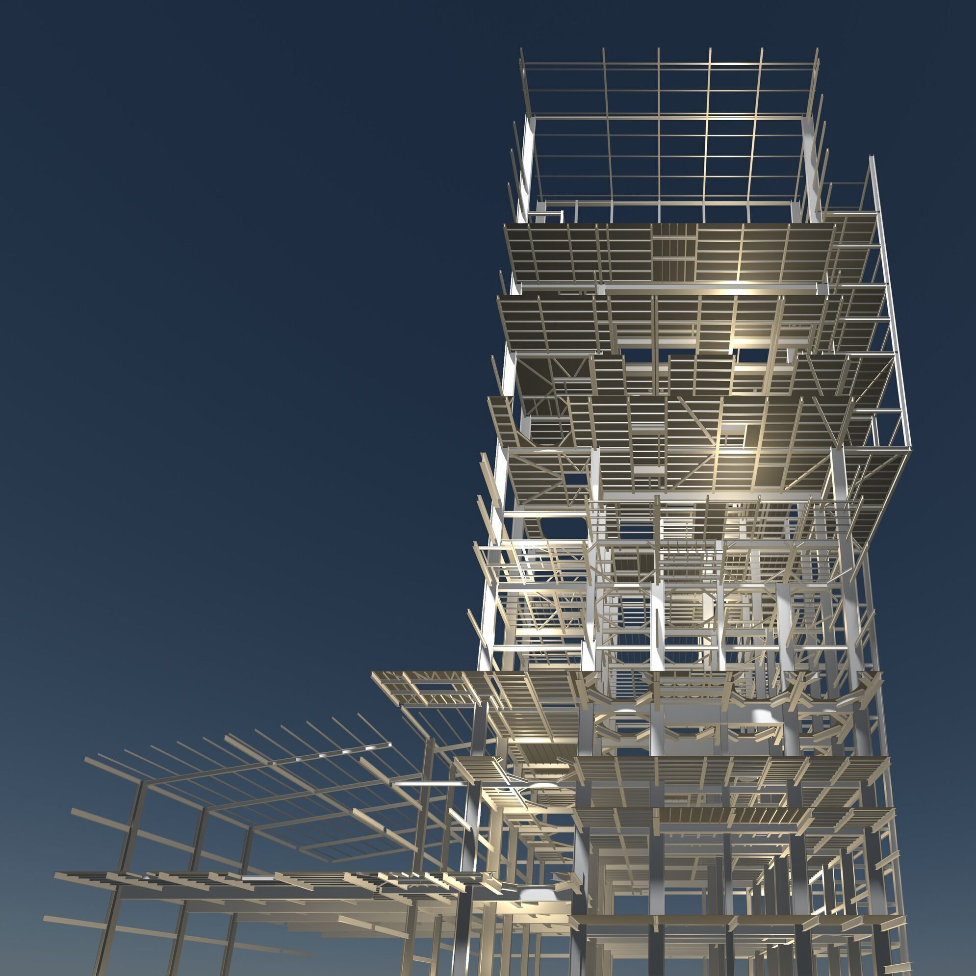 Factory tower structure in section cut 25i04 3D model_1