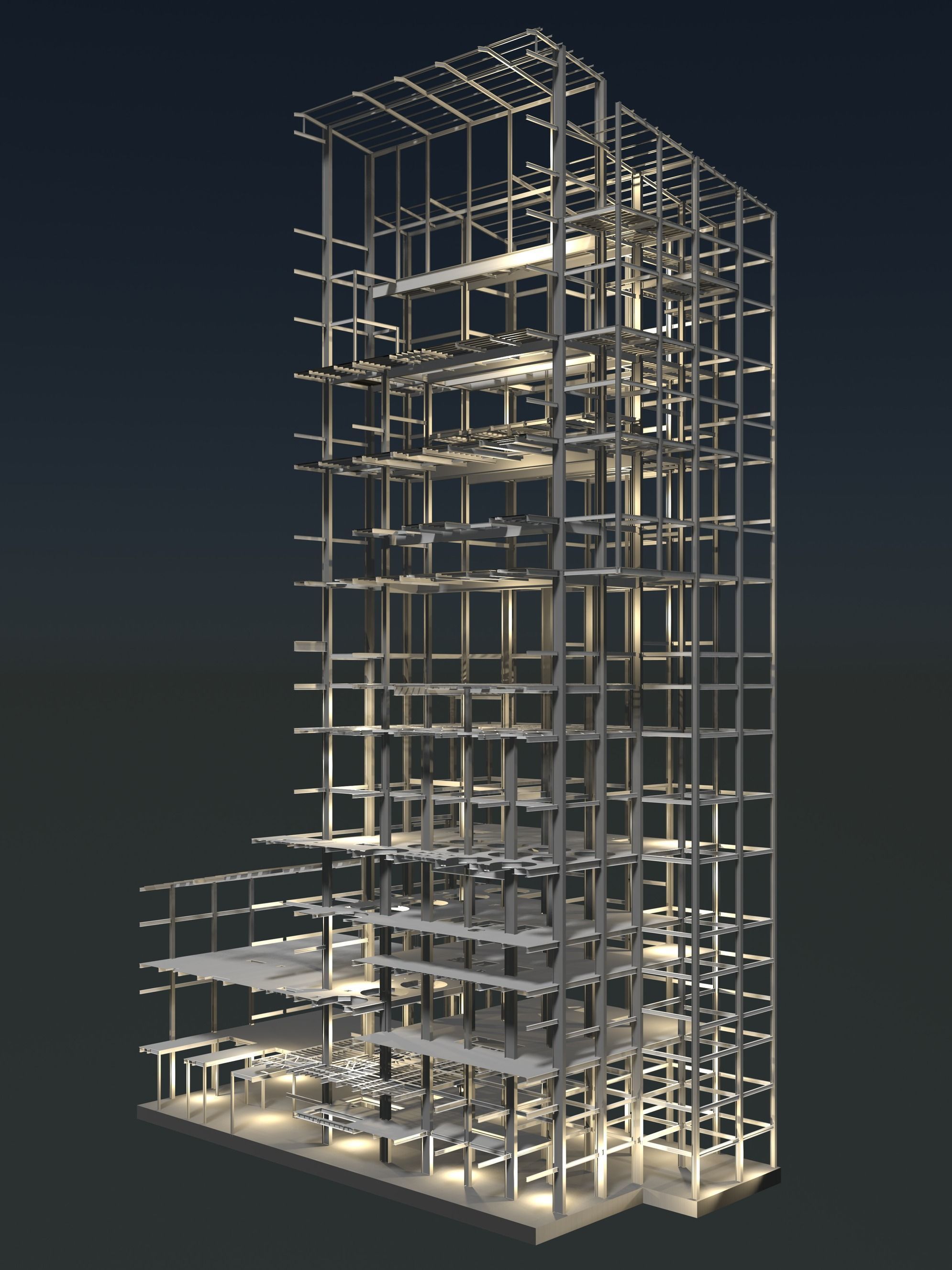 Factory tower structure in section cut 25i04 3D model_6