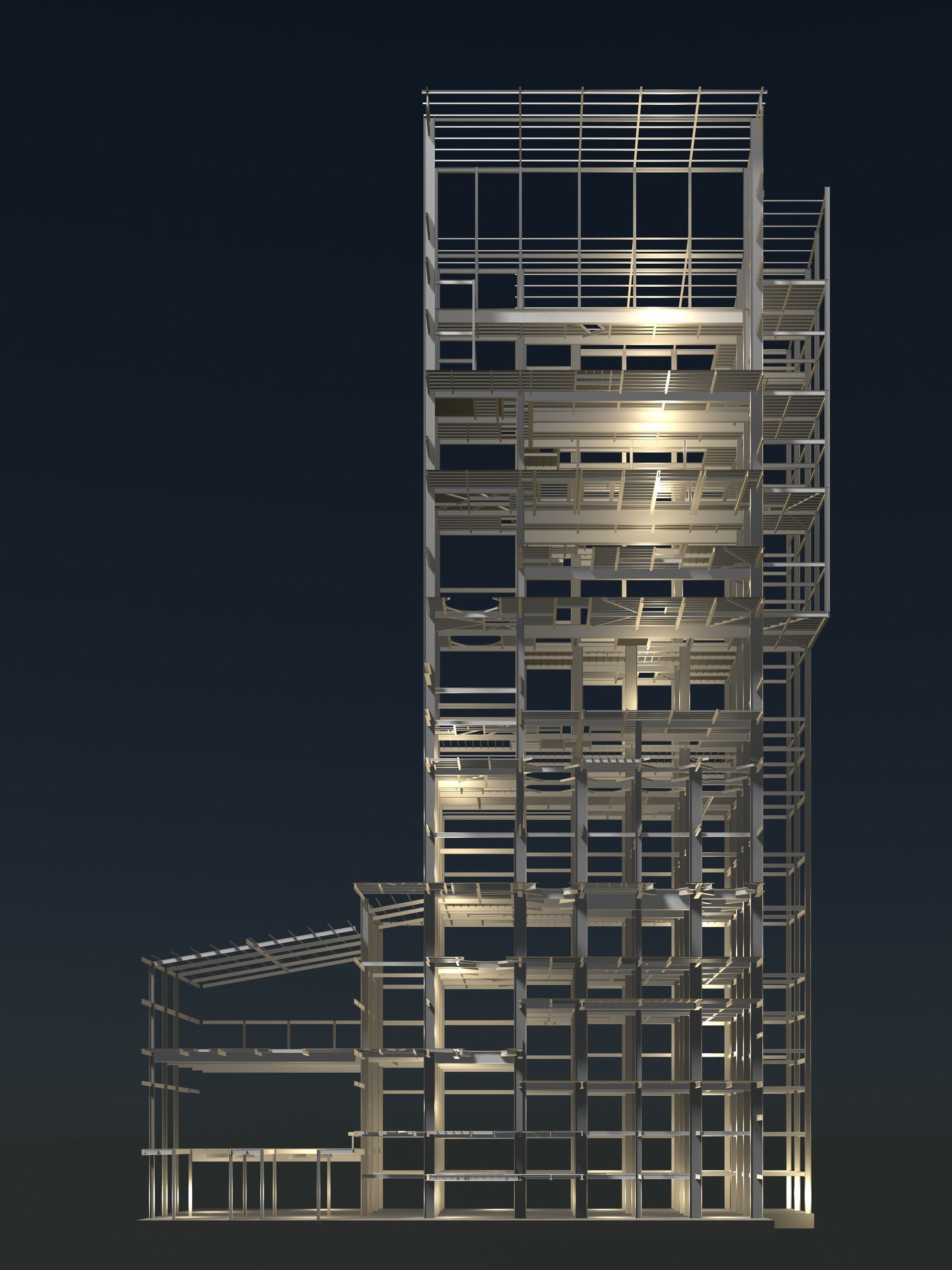 Factory tower structure in section cut 25i04 3D model_2