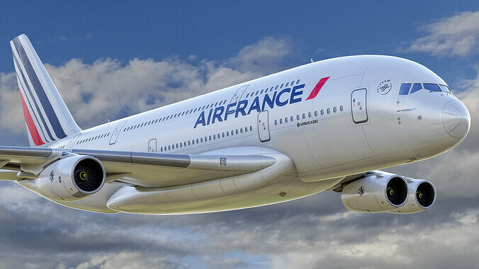 Animated Airbus A380 Airliner - Air France Livery - 3D model