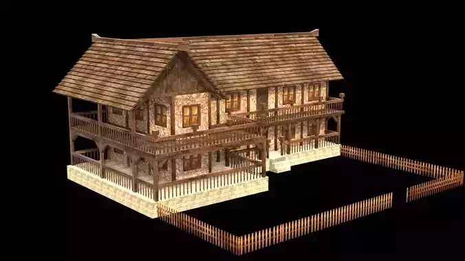Old Rustic Medieval Cottage 3D Asset Low-poly 3D model