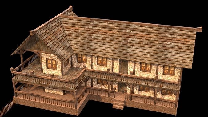 Medieval Thatched Roof House Model Low-poly 3D model 4