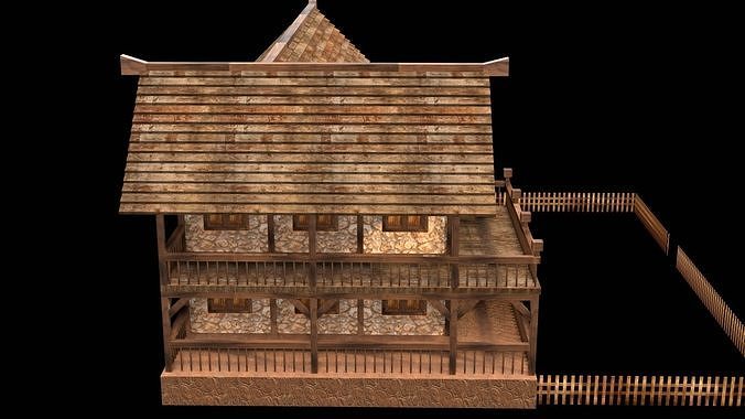 Medieval Thatched Roof House Model Low-poly 3D model 7