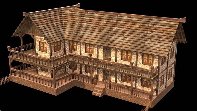 Medieval Thatched Roof House Model Low-poly 3D model 3