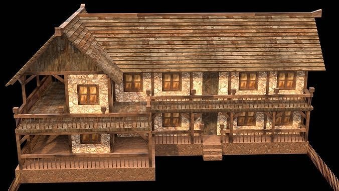 Medieval Thatched Roof House Model Low-poly 3D model 2