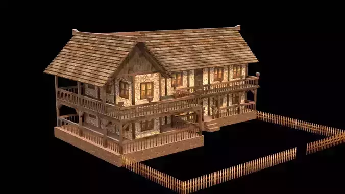 Medieval Thatched Roof House Model Low-poly 3D model