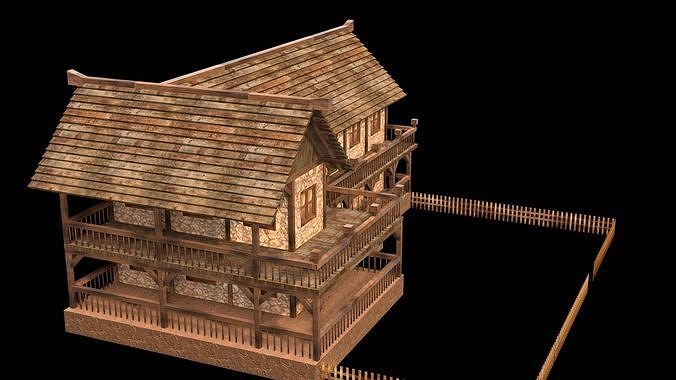 Medieval Thatched Roof House Model Low-poly 3D model 6