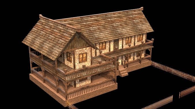 Medieval Thatched Roof House Model Low-poly 3D model 5