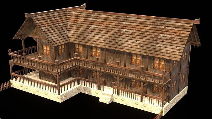 Medieval Tavern Exterior Low Poly Model Low-poly 3D model 3