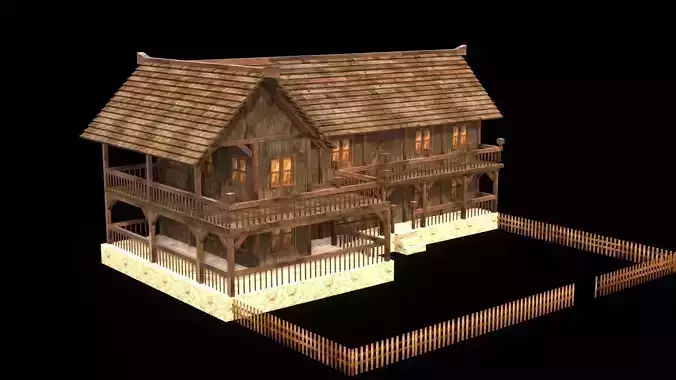 Medieval Tavern Exterior Low Poly Model Low-poly 3D model
