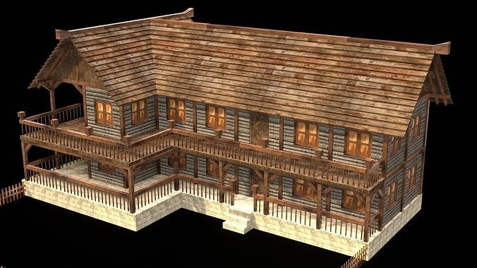 Medieval Farmhouse Low Poly Model Low-poly 3D model 3
