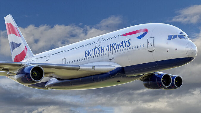 Animated Airbus A380 Airliner - British Airways Livery - 3D model
