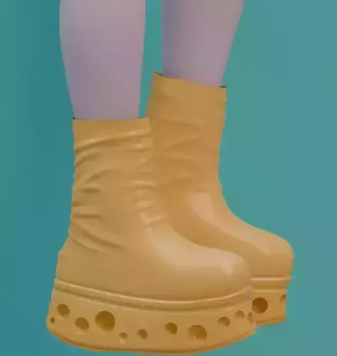 High Poly 3D Platform Boots with Cheese Design