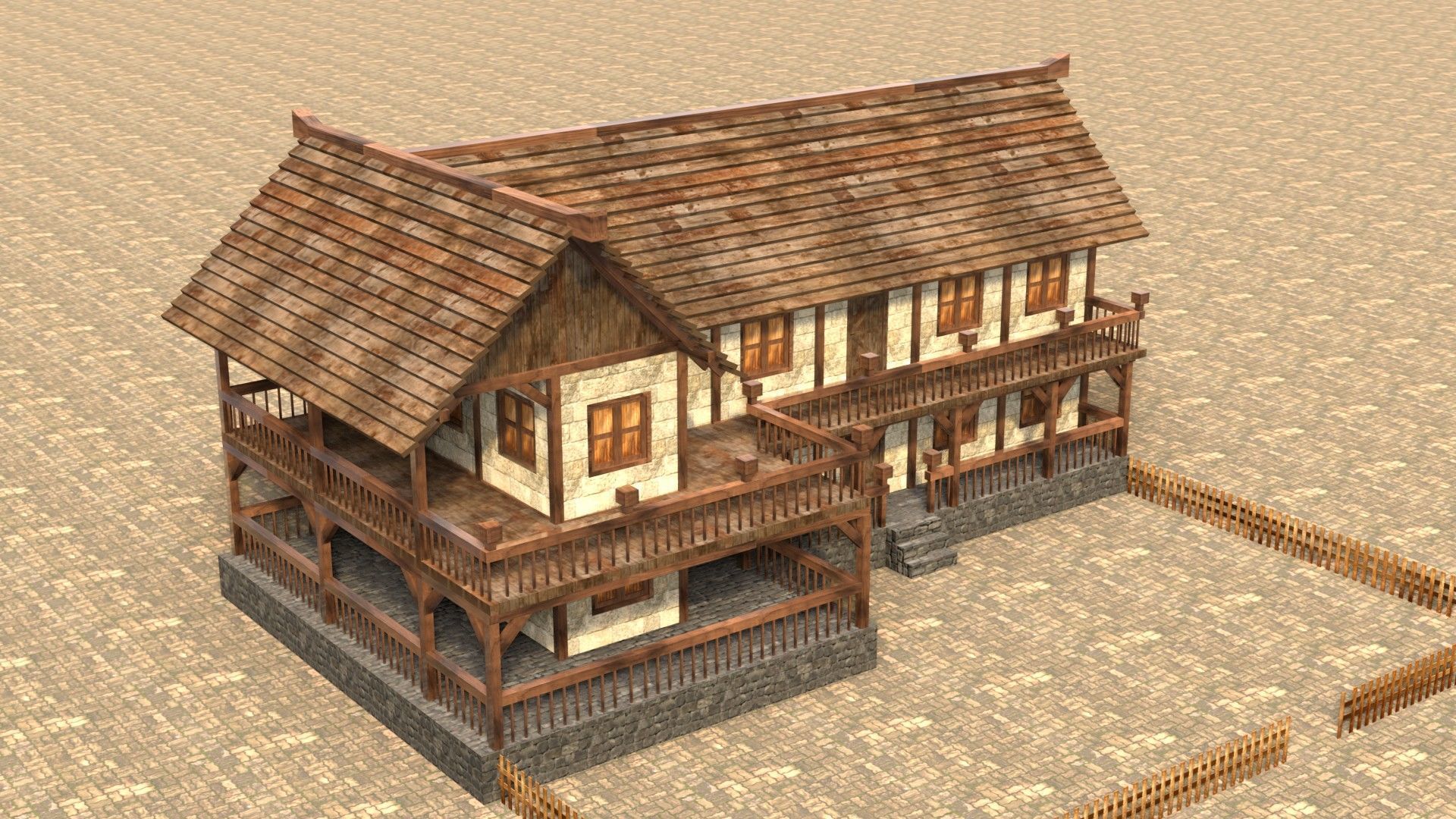 Game-Ready Medieval Cottage Model Low-poly 3D model_4