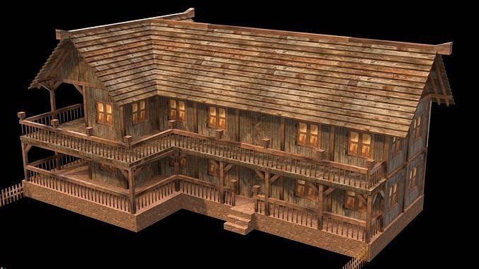 Game Asset Medieval Village House Model Low-poly 3D model 3