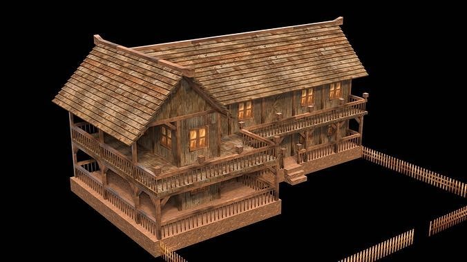Game Asset Medieval Village House Model Low-poly 3D model 5