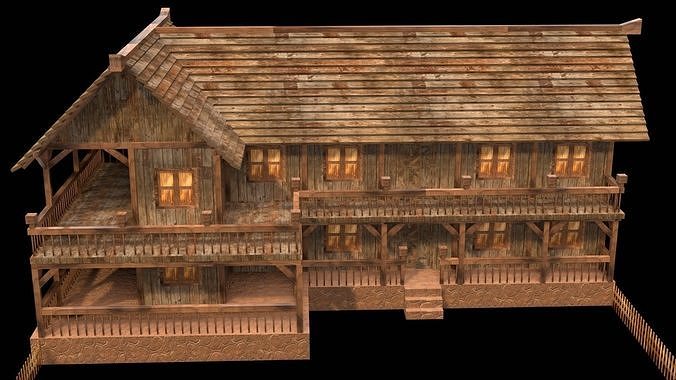 Game Asset Medieval Village House Model Low-poly 3D model 2