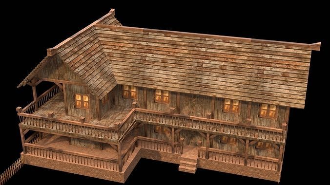 Game Asset Medieval Village House Model Low-poly 3D model 4