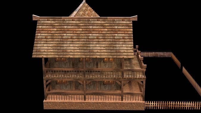 Game Asset Medieval Village House Model Low-poly 3D model 7