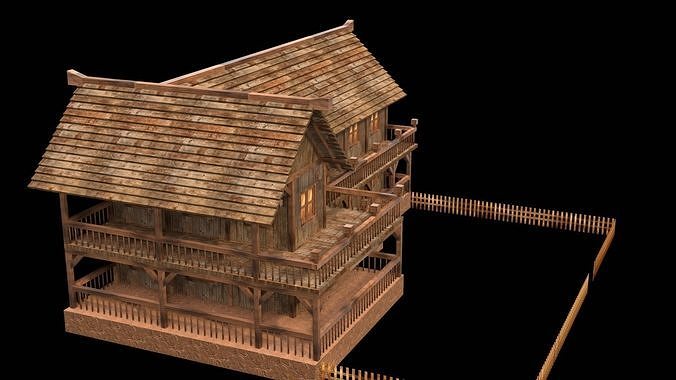 Game Asset Medieval Village House Model Low-poly 3D model 6