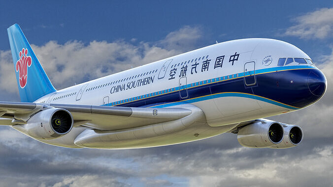 Animated Airbus A380 Airliner - China Southern Airlines Livery - 3D model
