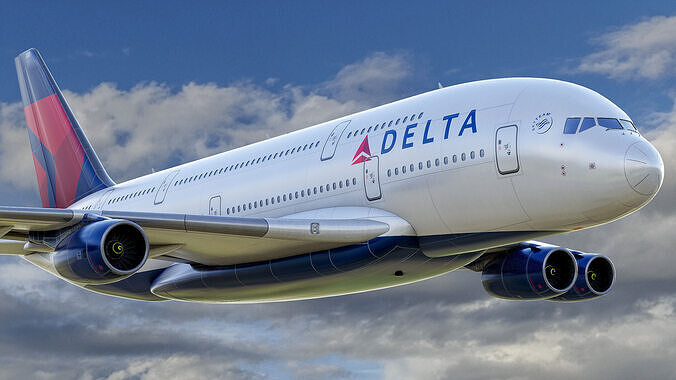 Animated Airbus A380 Airliner - Delta Air Lines Livery - 3D model