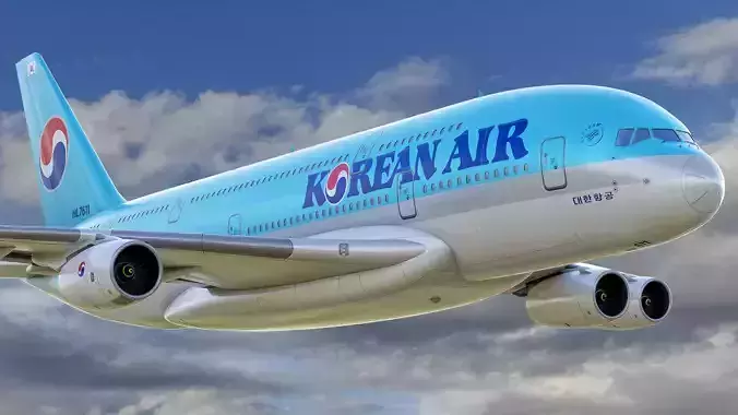 Airbus A380-800 - Korean Air - Animated High Poly 3D model