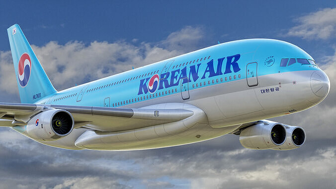 Animated Airbus A380 Airliner - Korean Air Livery - 3D model