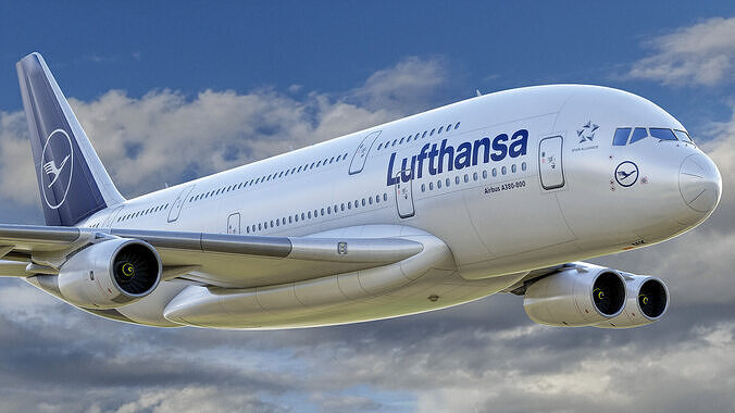 Animated Airbus A380 Airliner - Lufthansa 2 Livery - 3D model