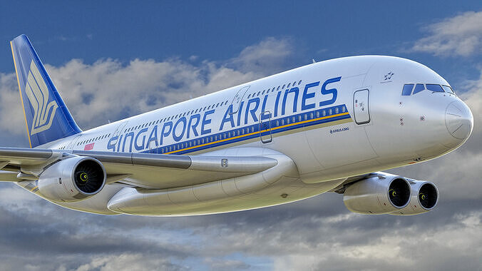 Animated Airbus A380 Airliner - Singapore Airlines  Livery - 3D model