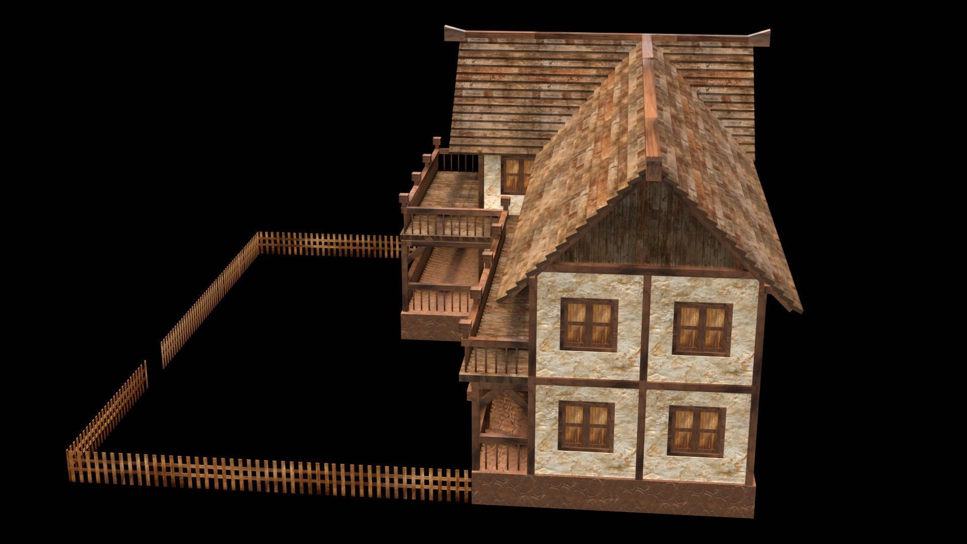 Classic Medieval Townhouse 3D Model Low-poly 3D model_9