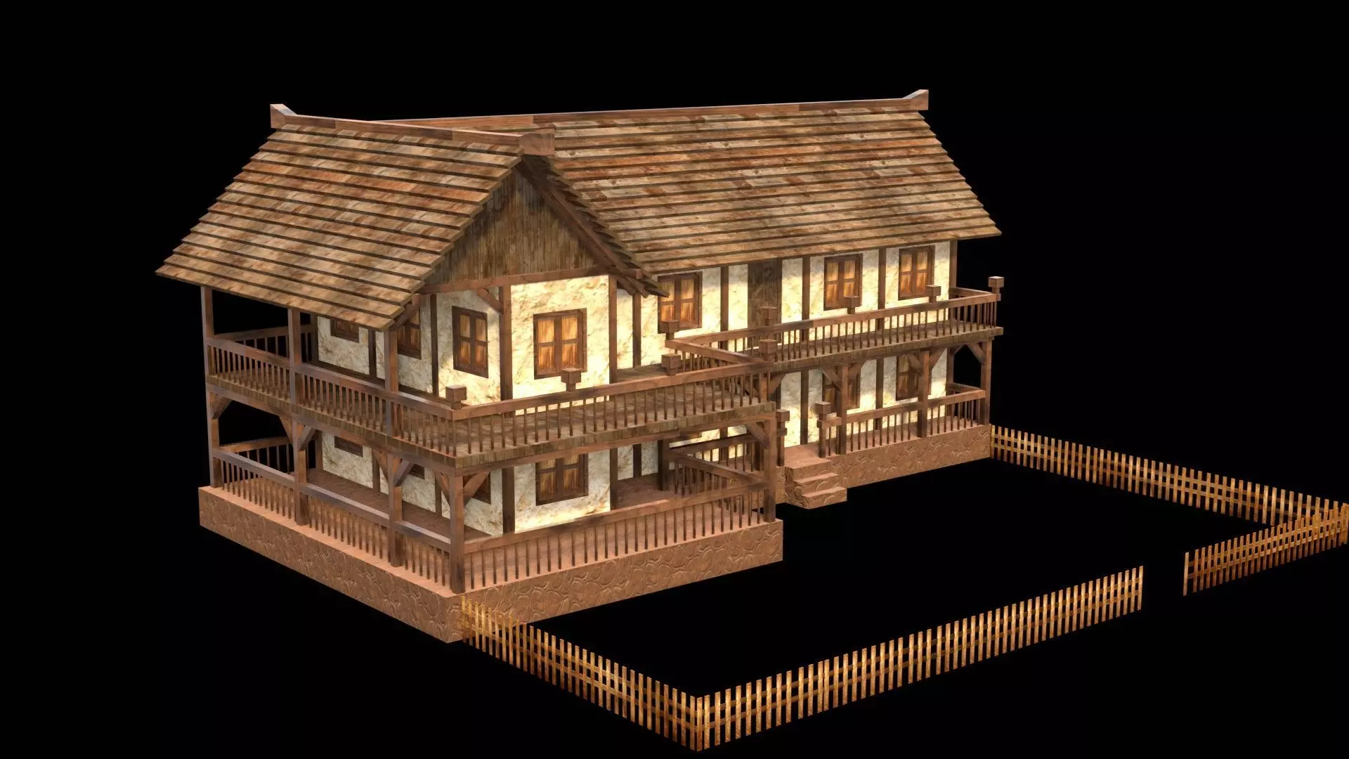 Classic Medieval Townhouse 3D Model Low-poly 3D model_0