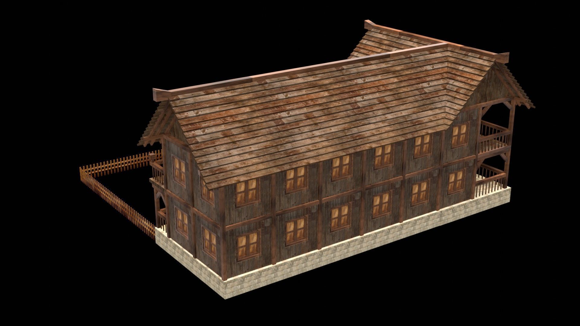 Authentic Medieval Village House 3D Asset Low-poly 3D model_8