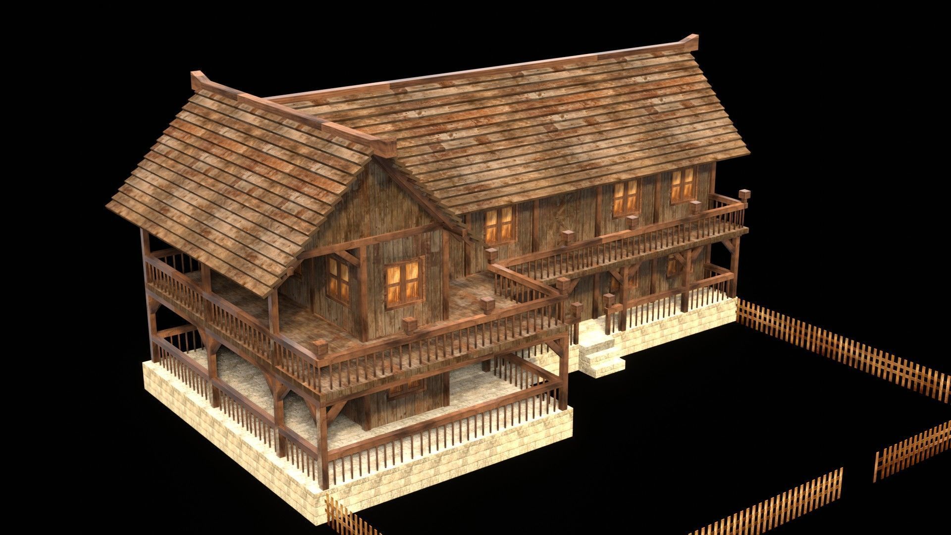 Authentic Medieval Village House 3D Asset Low-poly 3D model_4