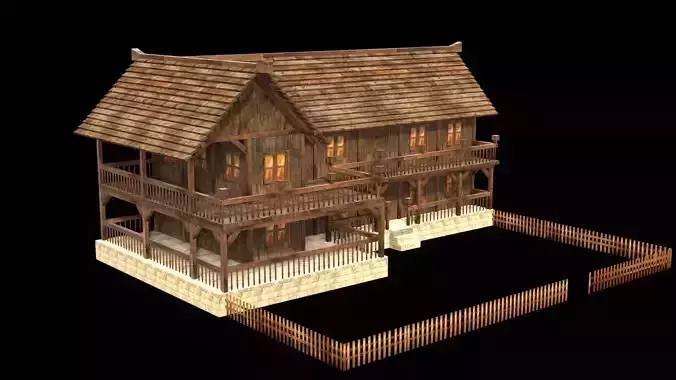 Authentic Medieval Village House 3D Asset Low-poly 3D model