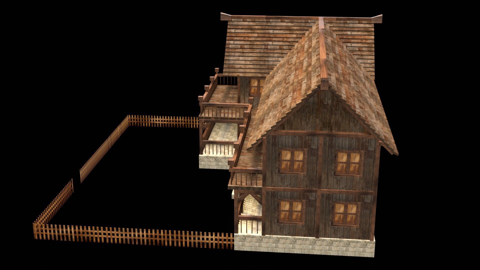 Authentic Medieval Village House 3D Asset Low-poly 3D model_9